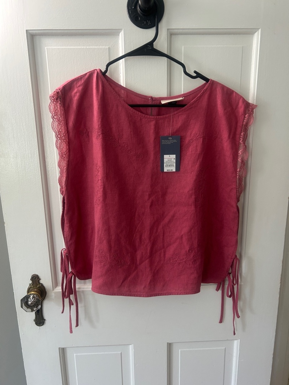 Universal Thread Rose Pink Lace-Trim Tie-Side Cap Sleeve Top